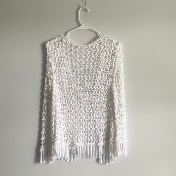White Knitted Crochet‎ Bohemian Prairie Cottage Core Cardigan Medium-Large - Picture 5 of 6